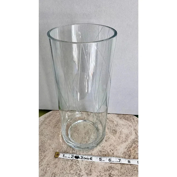 Vintage Create And Barrel Clear Classic Large Cut Glass Design Tall Flower Vase - Picture 3 of 6